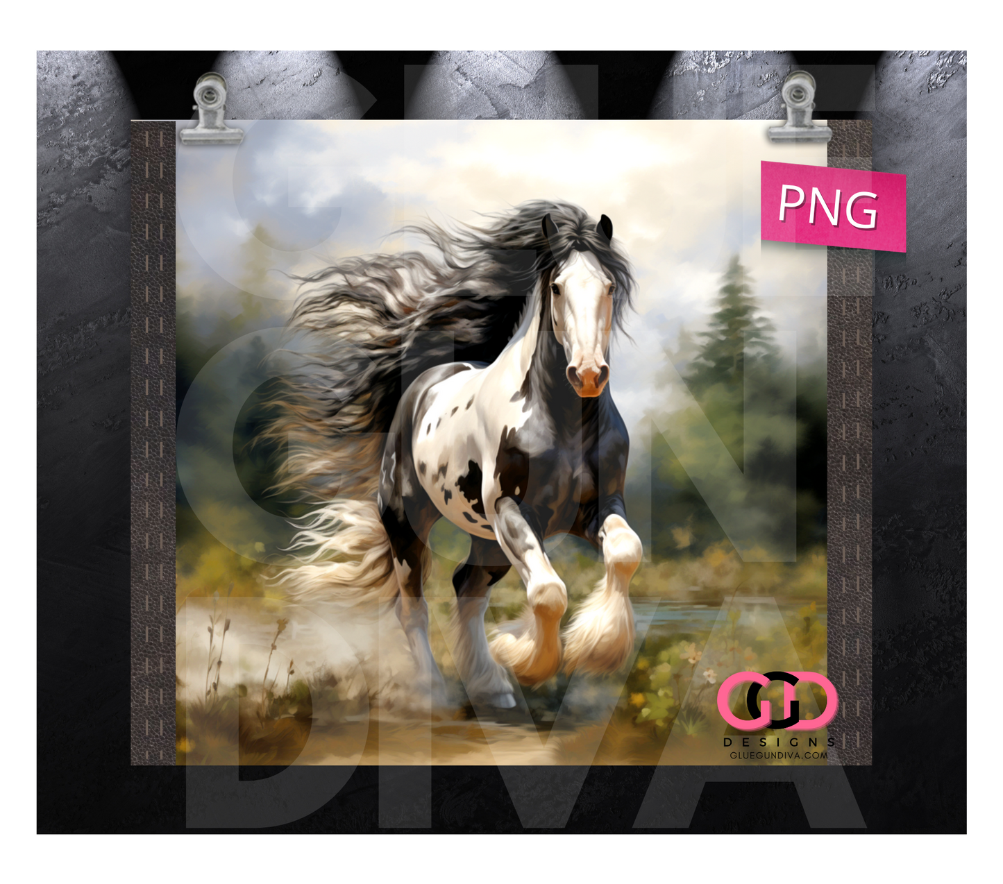 Gypsy Vanner Horse- Digital tumbler wrap for 20 oz skinny straight tumbler