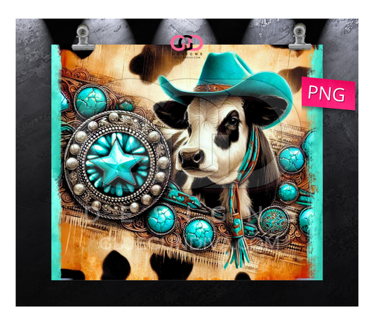 Western Cow in Hat- Digital tumbler wrap for 20 oz skinny straight tumbler