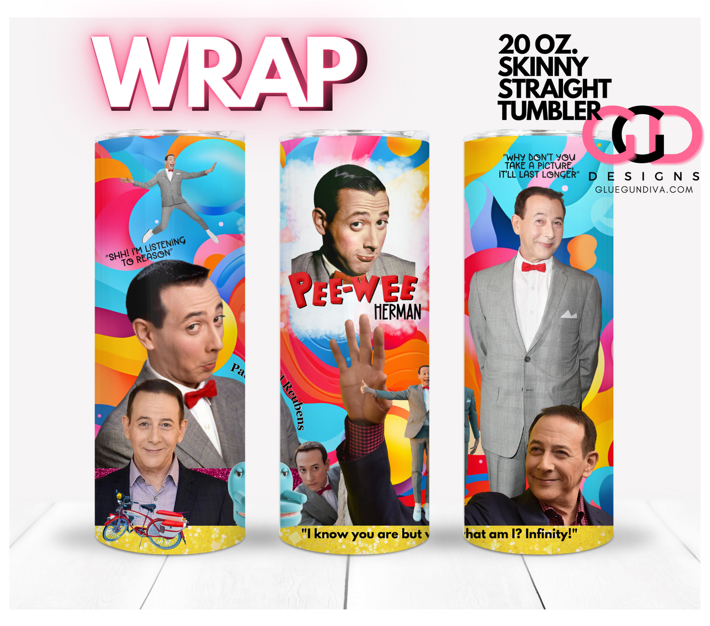 Pee-Wee Herman- Digital tumbler wrap for 20 oz skinny straight tumbler