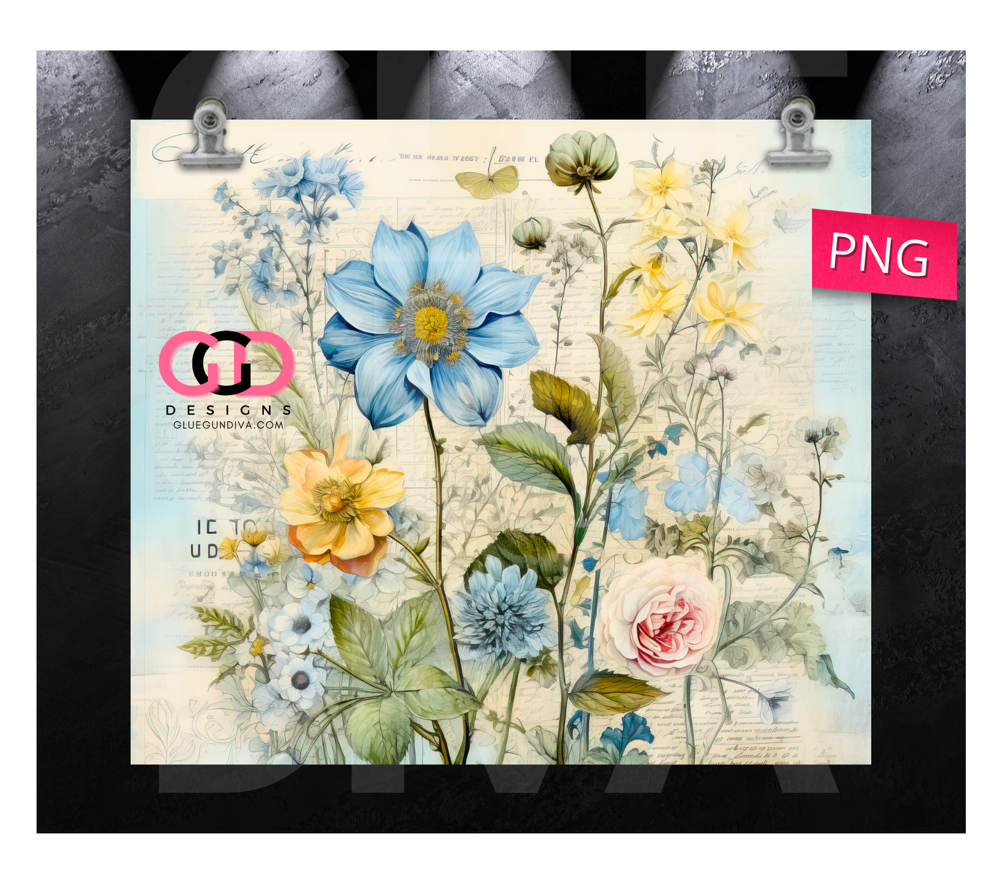 Vintage Wild Flowers - Digital tumbler wrap for 20 oz skinny straight tumbler