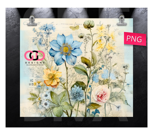 Vintage Wild Flowers - Digital tumbler wrap for 20 oz skinny straight tumbler