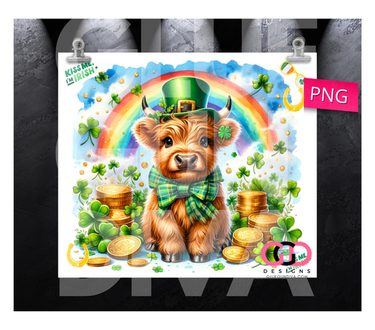 Kiss Me Irish Highland Cow- Digital tumbler wrap for 20 oz skinny straight tumbler