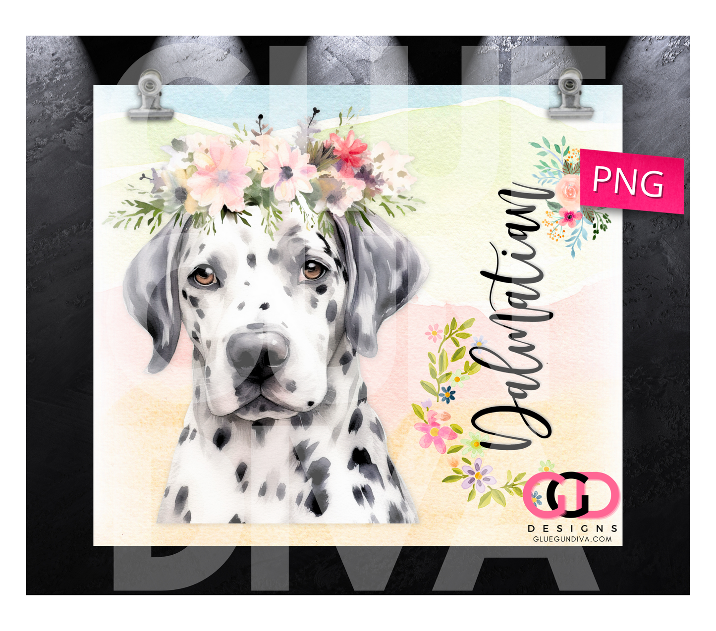 Dalmatian Floral Crown- Digital tumbler wrap for 20 oz skinny straight tumbler (