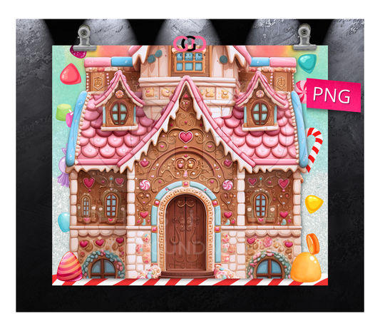 Sweet Gingerbread House- Digital tumbler wrap for 20 oz skinny straight tumbler