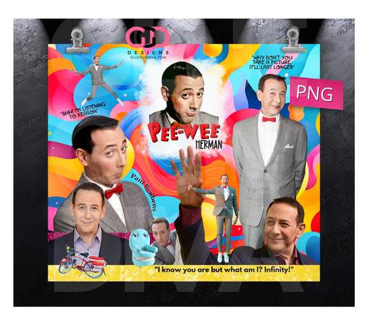 Pee-Wee Herman- Digital tumbler wrap for 20 oz skinny straight tumbler
