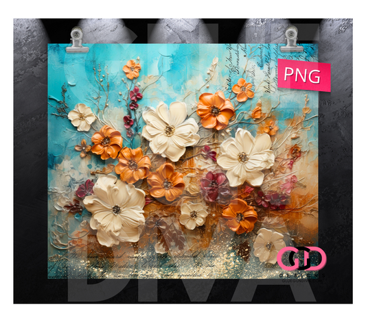 Fall Flowers Painting- Digital tumbler wrap for 20 oz skinny straight tumbler