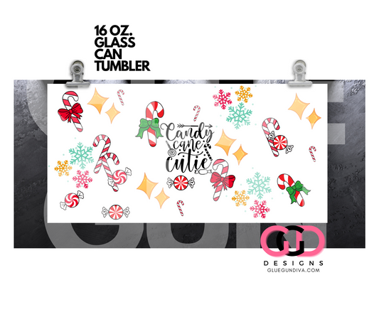 Candy Cane Cutie- Digital wrap for 16 oz glass can
