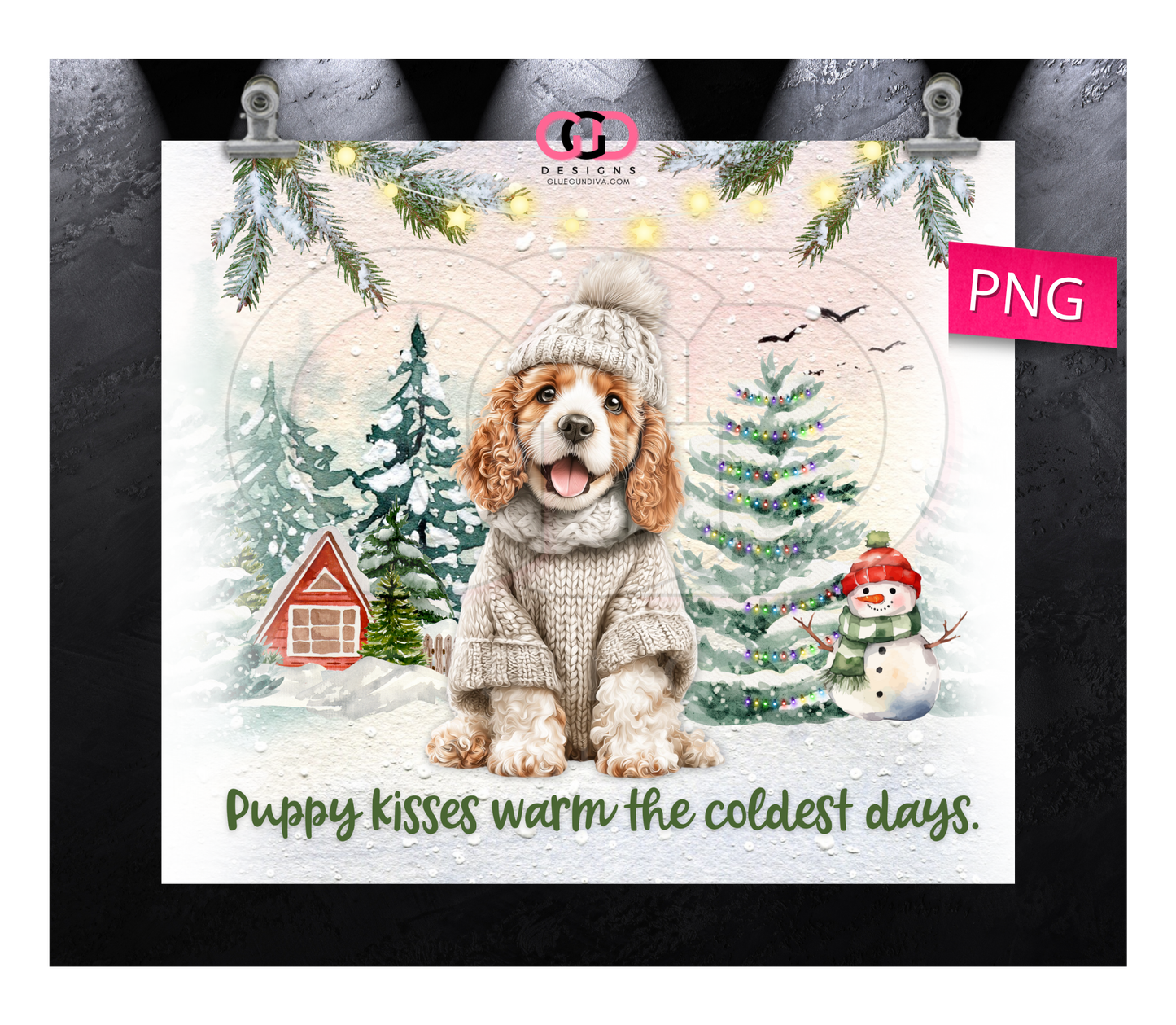 Puppy Kisses Warm The Coldest Day Cocker Spaniel - Digital tumbler wrap for 20 oz skinny straight tumbler