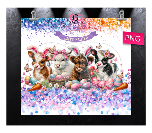 Happy Easter Bunny Cows - Digital tumbler wrap for 20 oz skinny straight tumbler