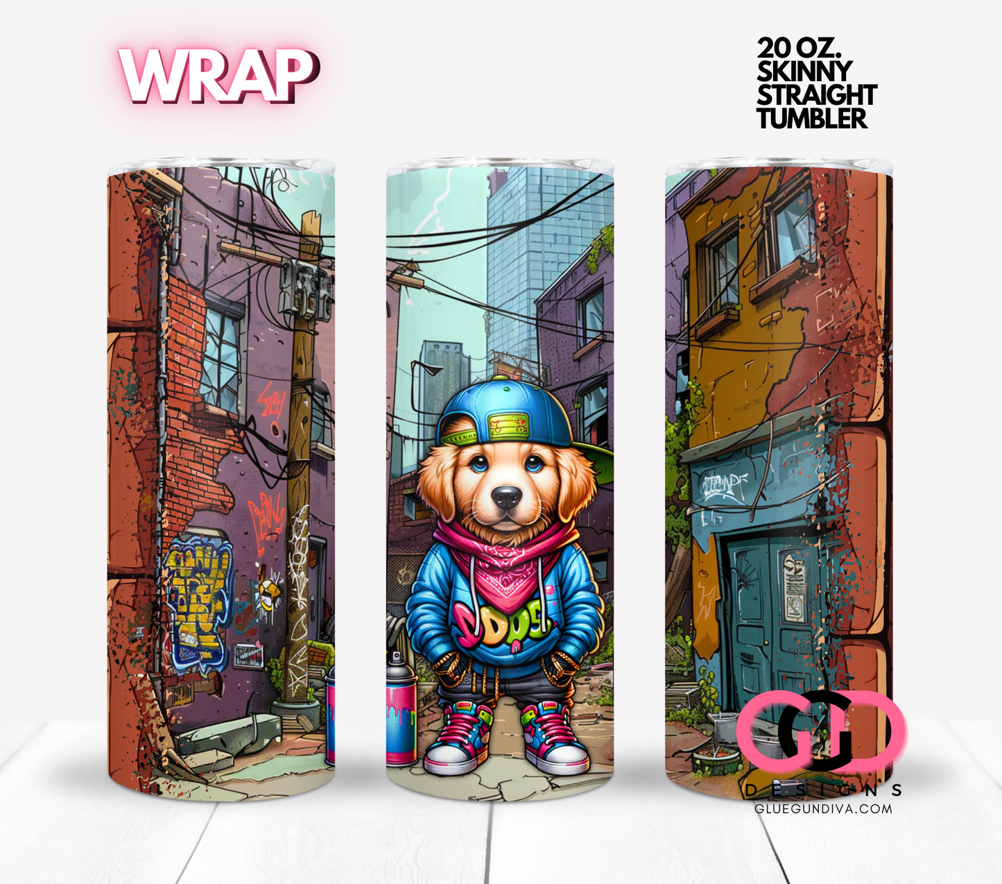 Graffitti golden retriever - Digital tumbler wrap for 20 oz skinny straight tumbler