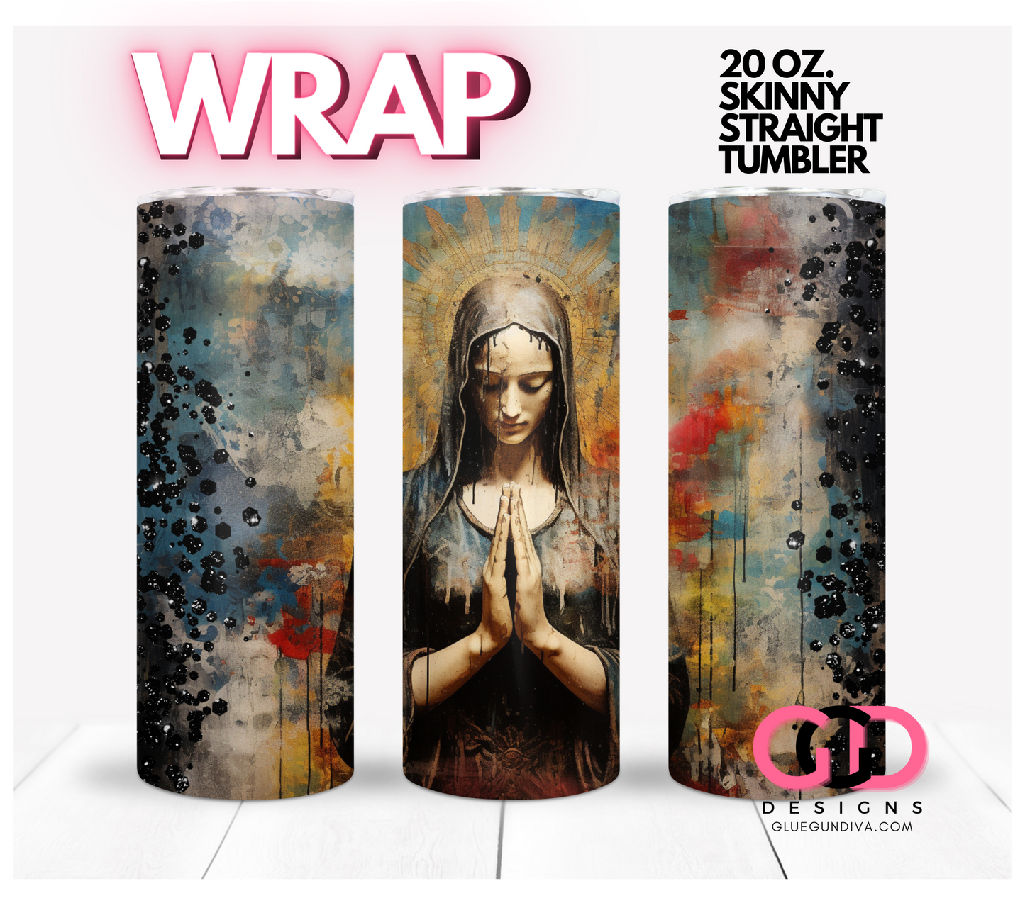 Praying Hands- Digital tumbler wrap for 20 oz skinny straight tumbler