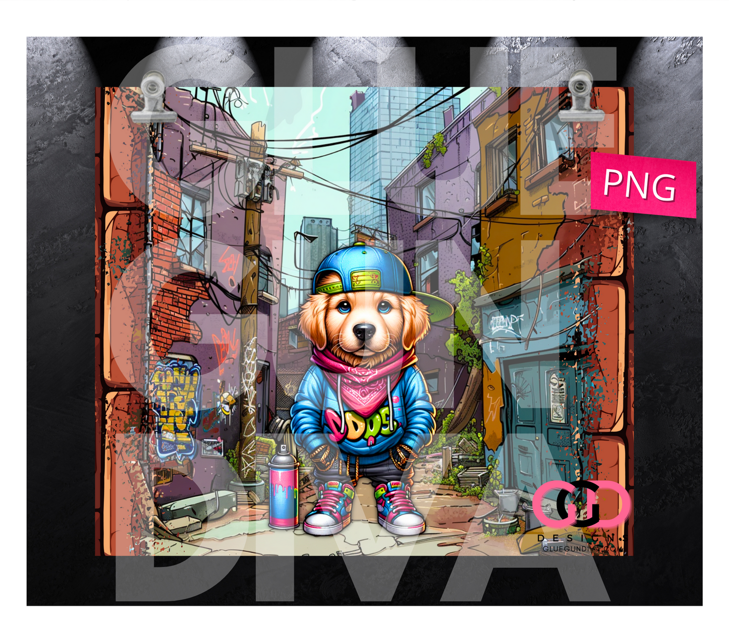Graffitti golden retriever - Digital tumbler wrap for 20 oz skinny straight tumbler