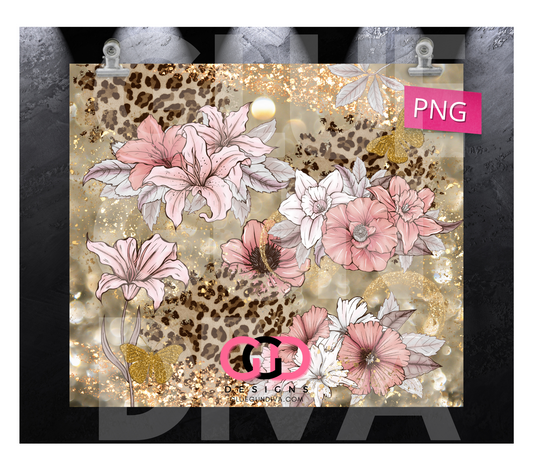Neutral Flowers and Animal Print - Digital tumbler wrap for 20 oz skinny straight tumbler
