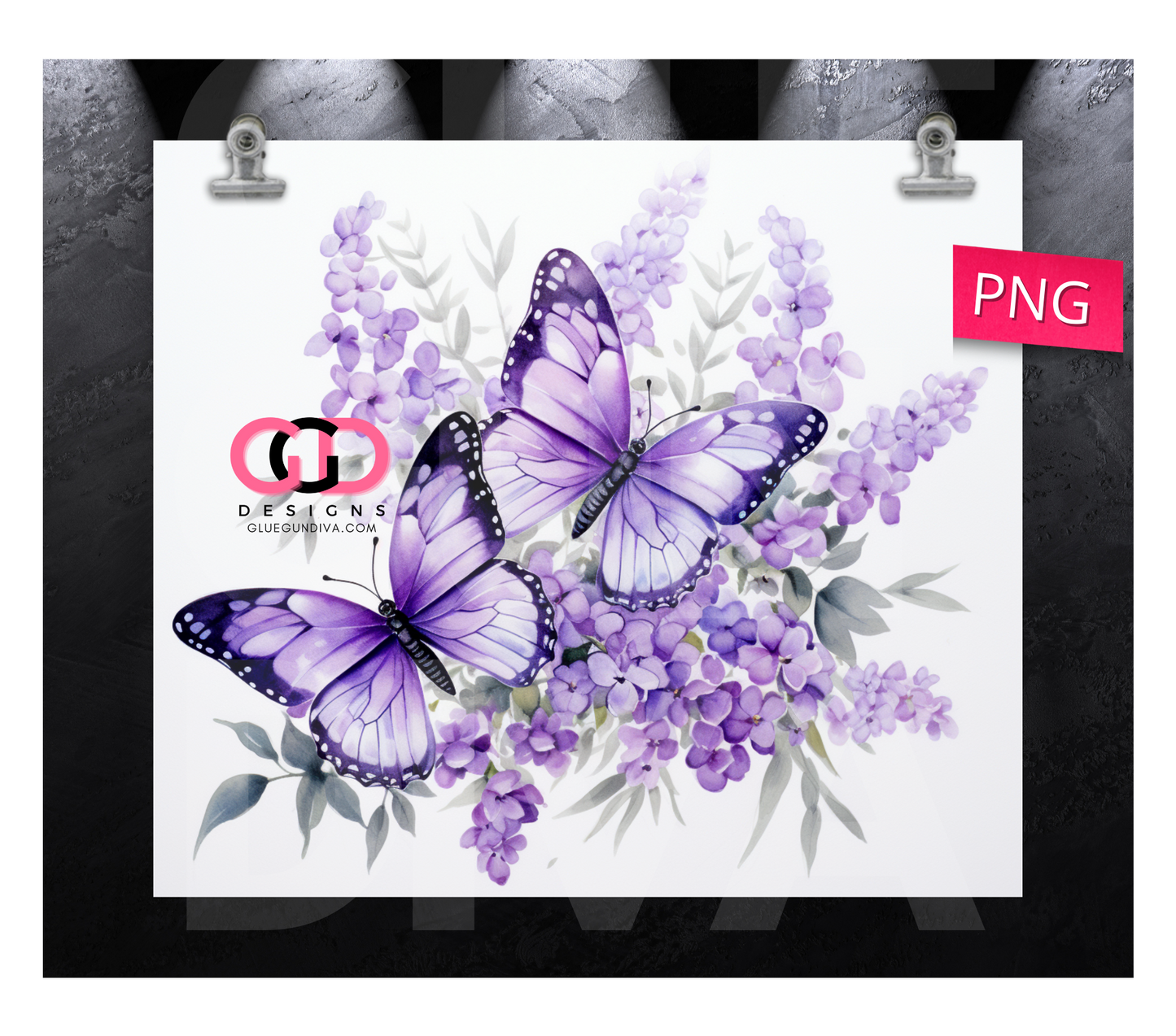 Beautiful Lavender Butterflies - Digital tumbler wrap for 20 oz skinny straight tumbler