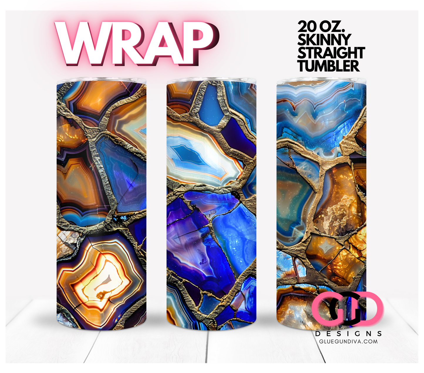 Blue Agate Stained Glass- Digital tumbler wrap for 20 oz skinny straight tumbler