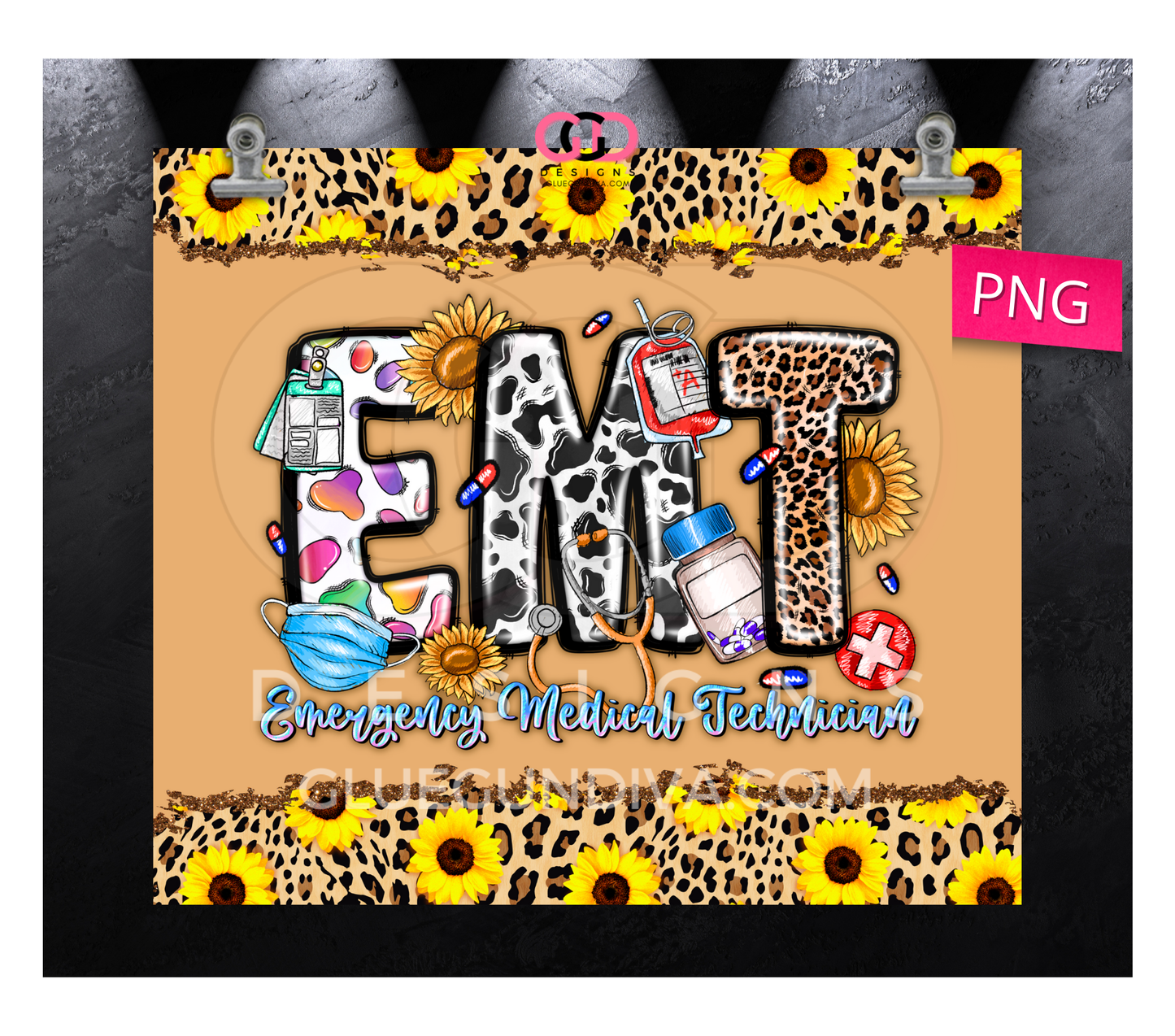 EMT Sunflowers- Digital tumbler wrap for 20 oz skinny straight tumbler