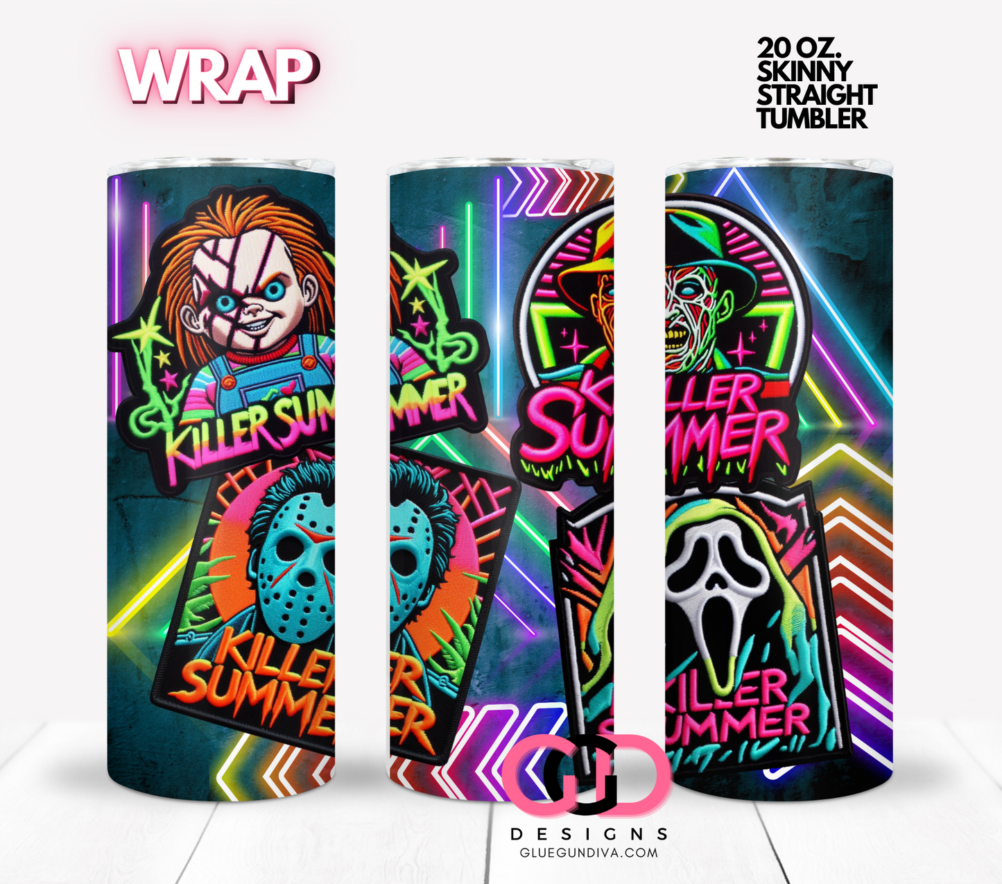 Killer Summer - Digital tumbler wrap for 20 oz skinny straight tumbler
