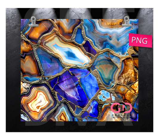 Blue Agate Stained Glass- Digital tumbler wrap for 20 oz skinny straight tumbler