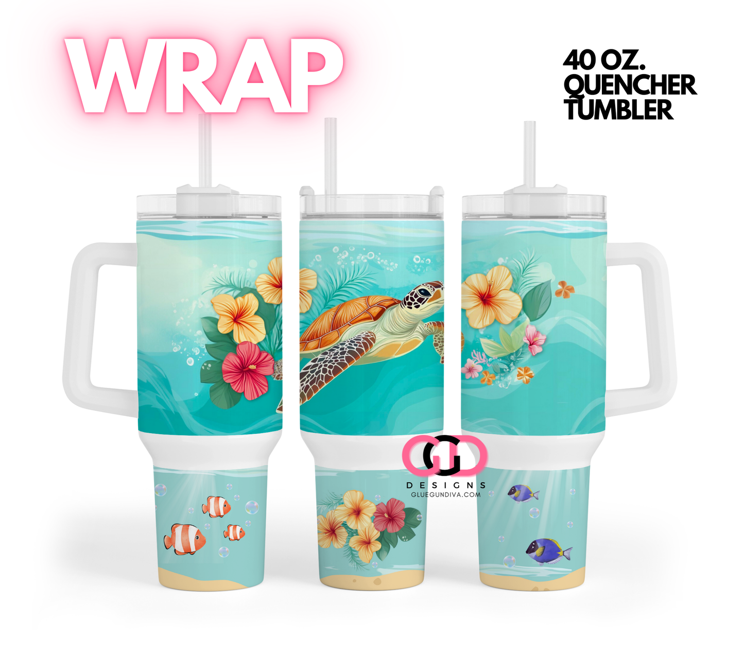 Sea Turtle - Digital tumbler wrap for 40 oz tumbler