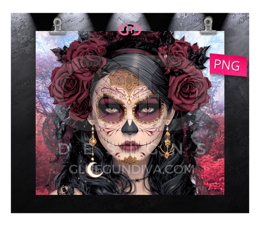 Calavera Shining Moon - Digital tumbler wrap for 20 oz skinny straight tumbler