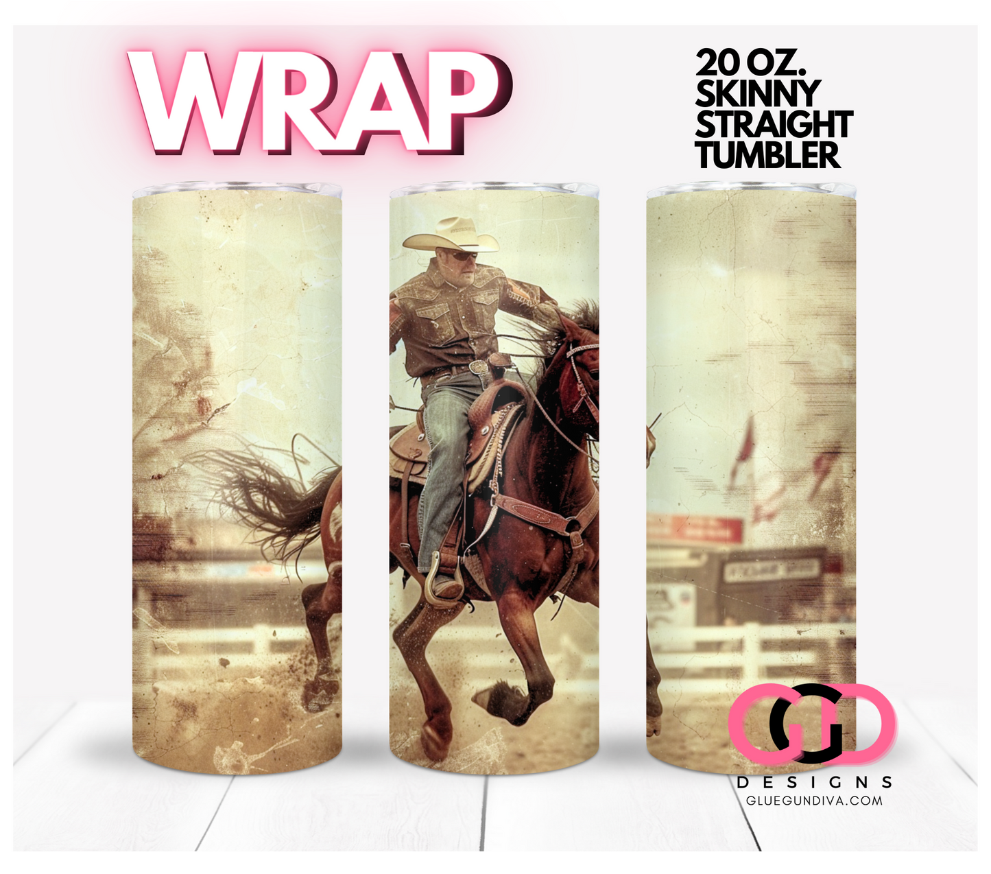 Vintage Rodeo Cowboy- Digital tumbler wrap for 20 oz skinny straight tumbler