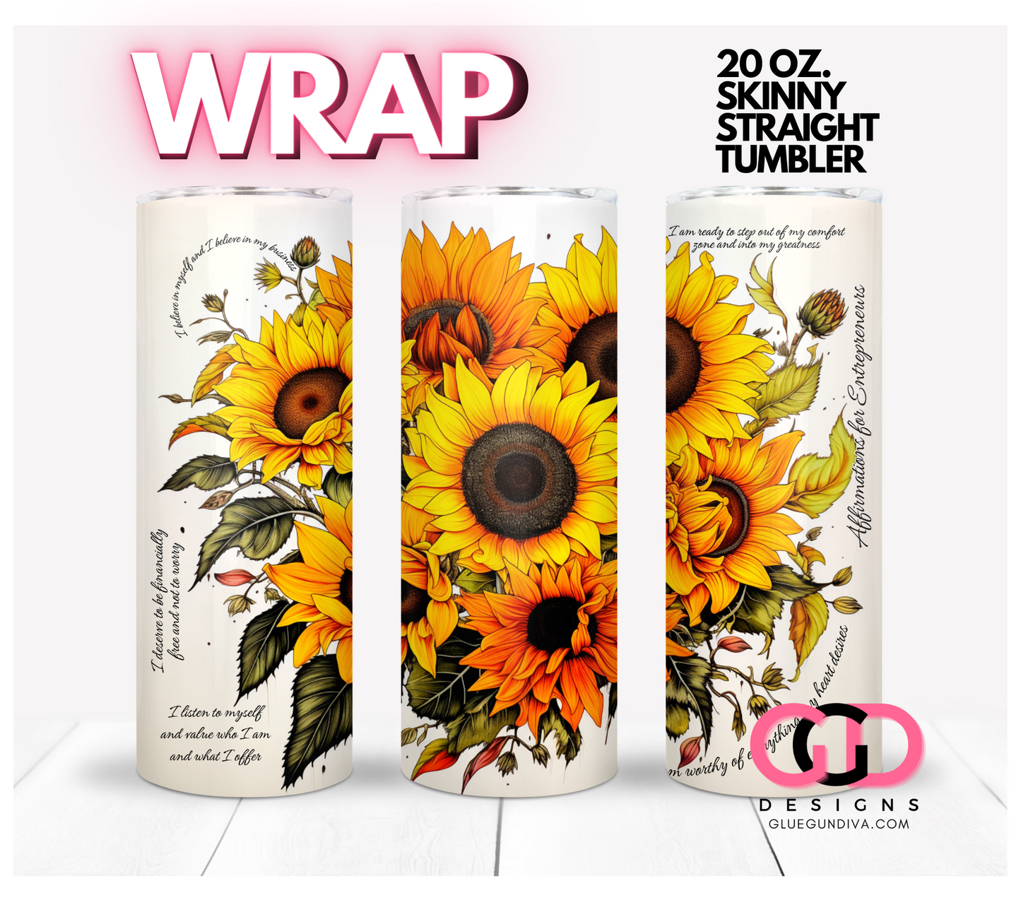 Affirmations for Entrepreneurs- Digital tumbler wrap for 20 oz skinny straight tumbler