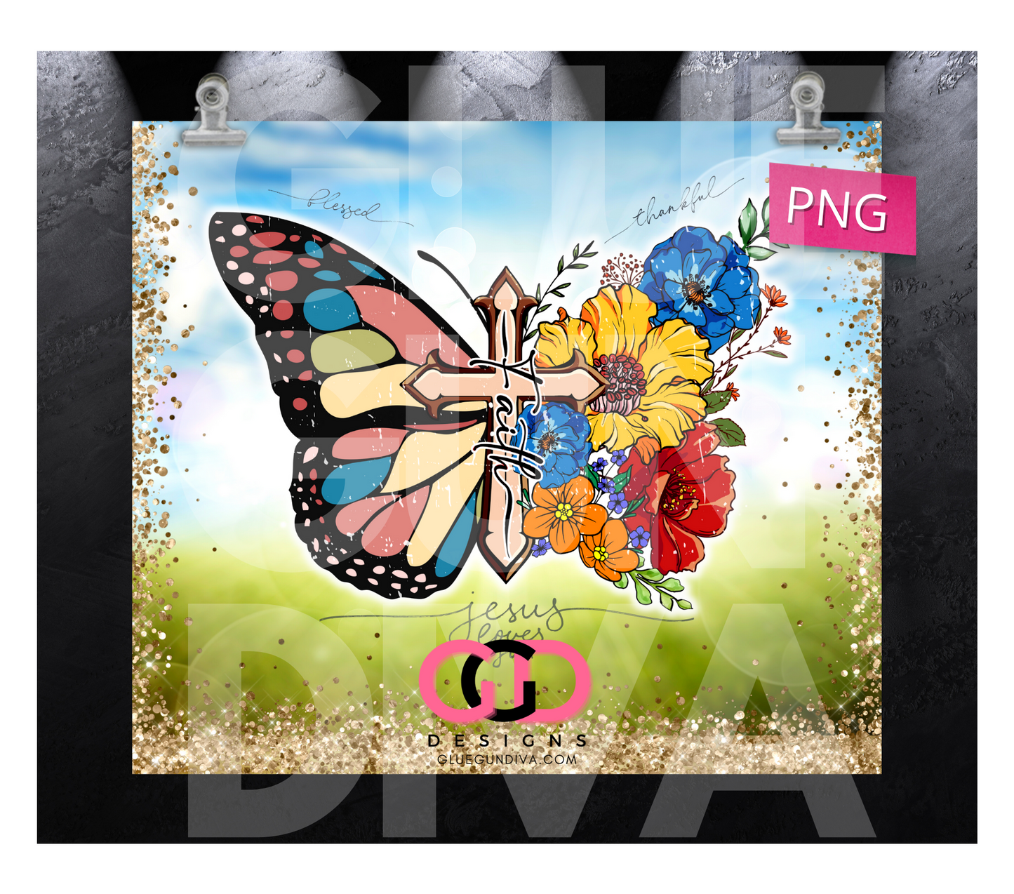 Faith Butterfly - Digital tumbler wrap for 20 oz skinny straight tumbler