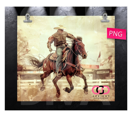Vintage Rodeo Cowboy- Digital tumbler wrap for 20 oz skinny straight tumbler