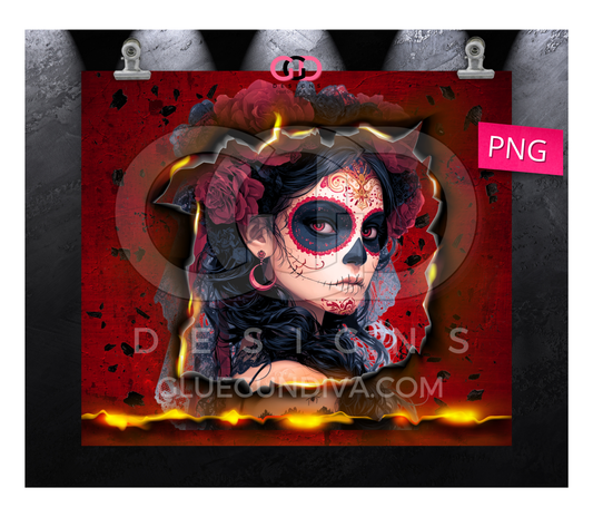 Calavera Burning Ashes - Digital tumbler wrap for 20 oz skinny straight tumbler