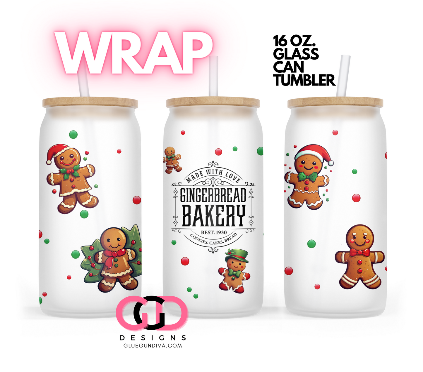 Gingerbread Bakery- Digital wrap for 16 oz glass can