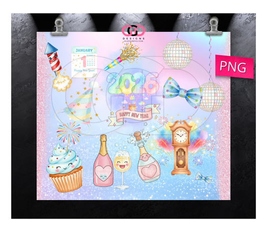 2026 Pastel New Year - Digital tumbler wrap for 20 oz skinny straight tumbler