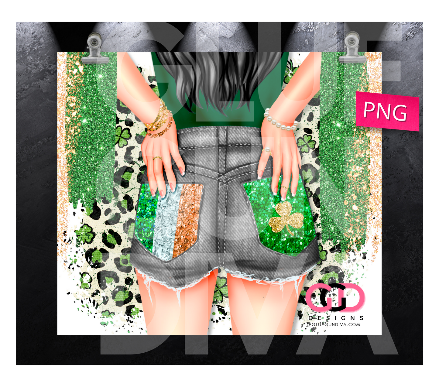 Irish Pockets Dark Hair- Digital tumbler wrap for 20 oz skinny straight tumbler