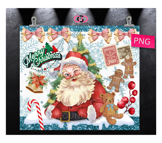 Merry Christmas Vintage Santa - Digital tumbler wrap for 20 oz skinny straight tumbler