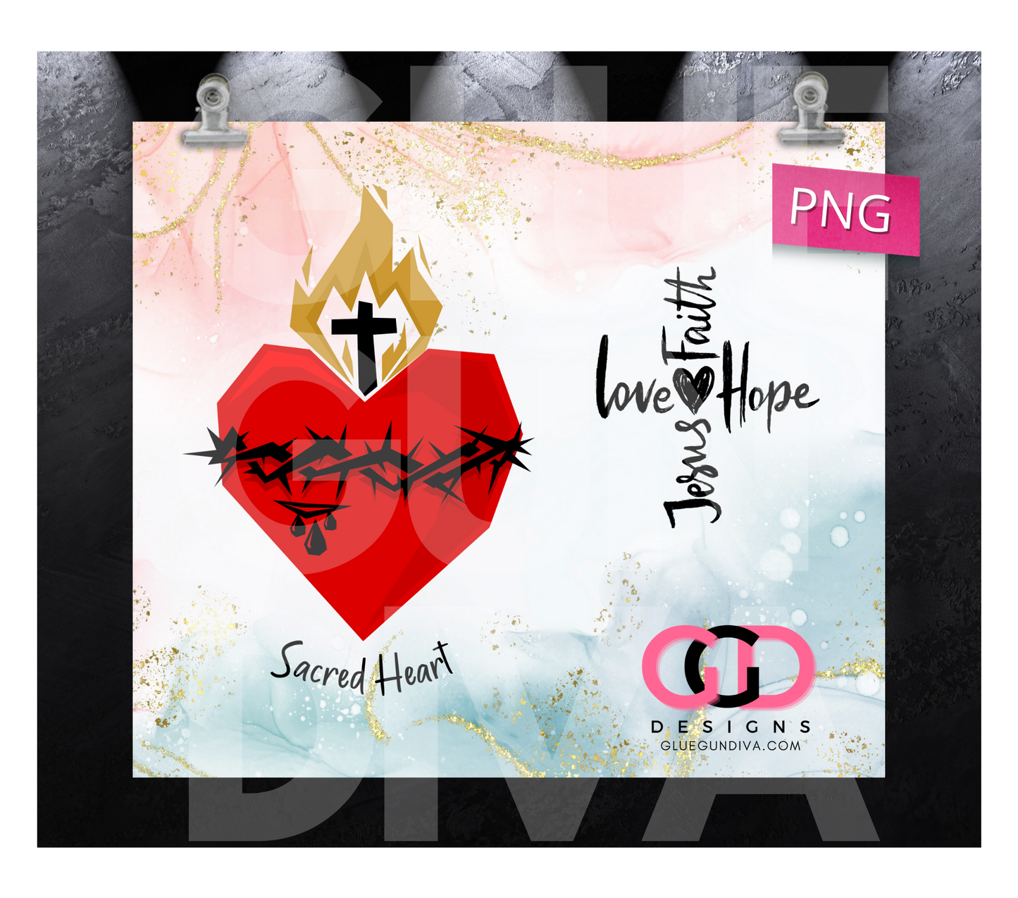 Sacred Heart - Digital tumbler wrap for 20 oz skinny straight tumbler