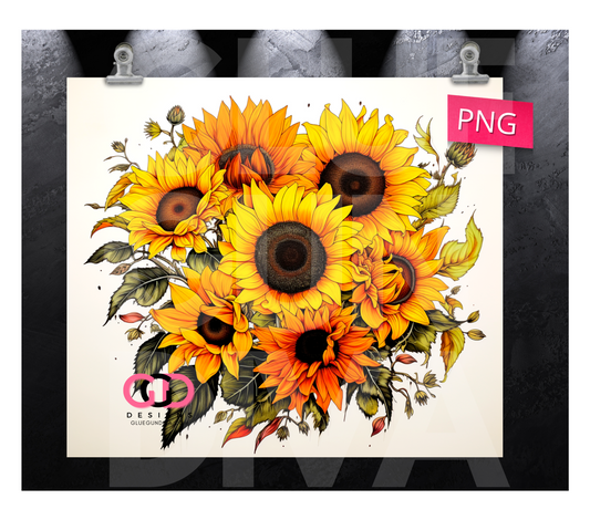 Bouquet of Sunflowers- Digital tumbler wrap for 20 oz skinny straight tumbler