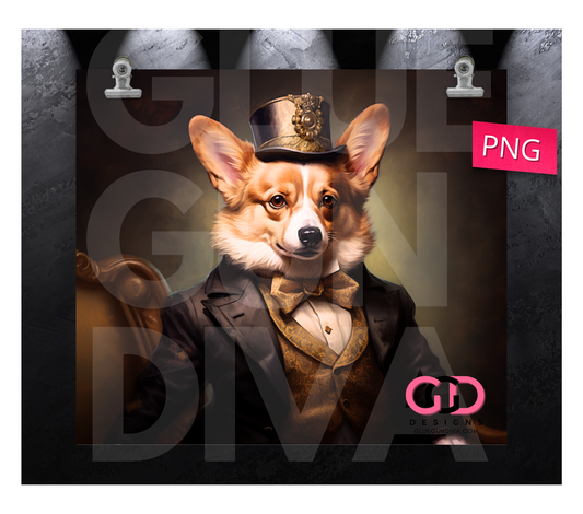 Male Victorian Corgi- Digital tumbler wrap for 20 oz skinny straight tumbler