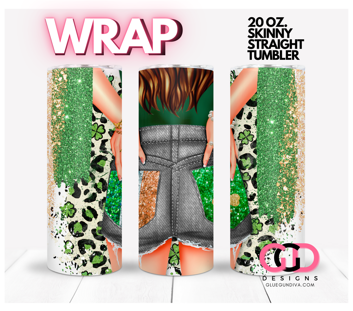 Irish Pockets Brown Hair- Digital tumbler wrap for 20 oz skinny straight tumbler