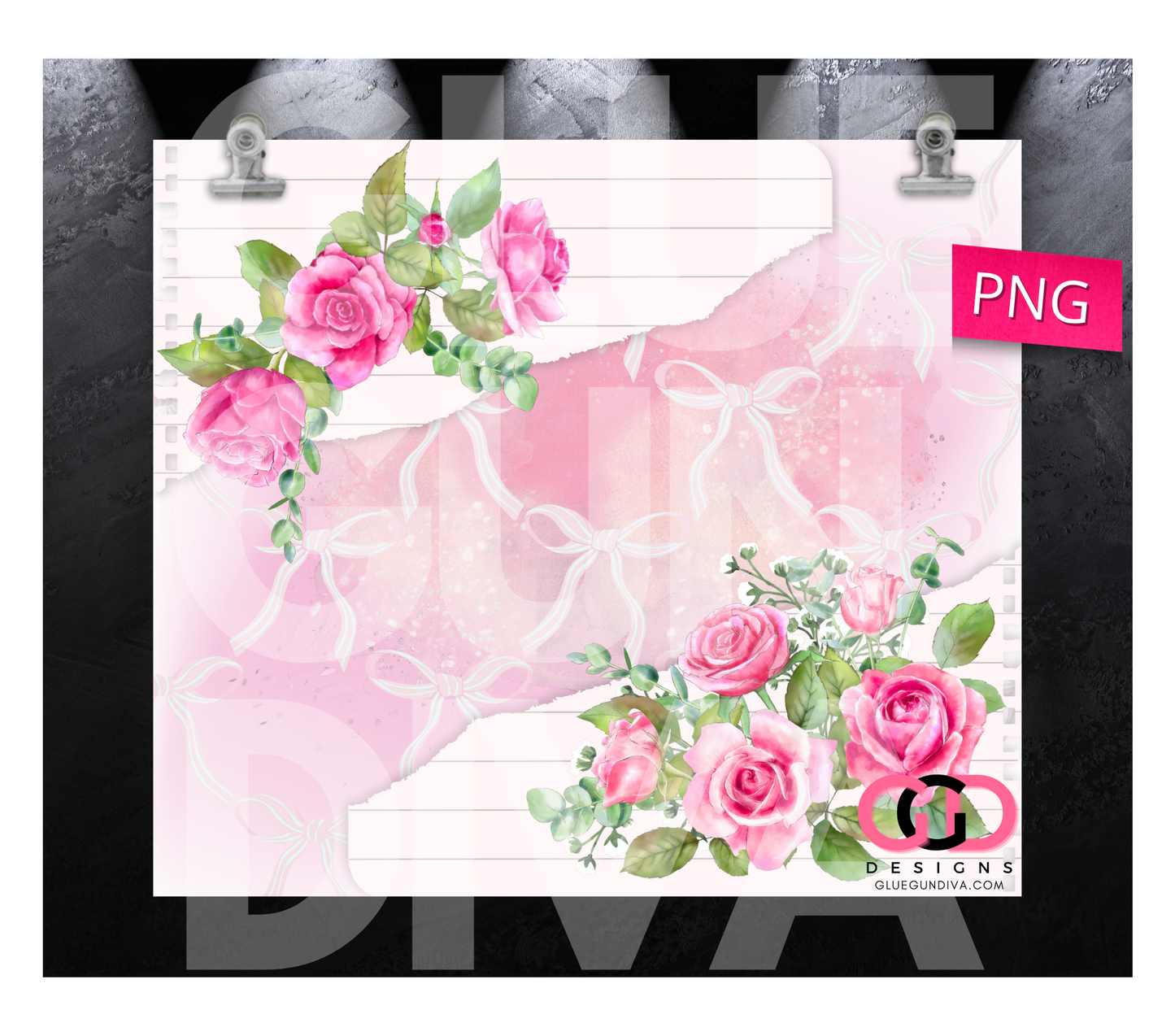 Roses and Bows- Digital tumbler wrap for 20 oz skinny straight tumbler