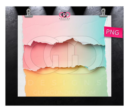 Pastel Torn Paper Pink Teal - Digital tumbler wrap for 20 oz skinny straight tumbler