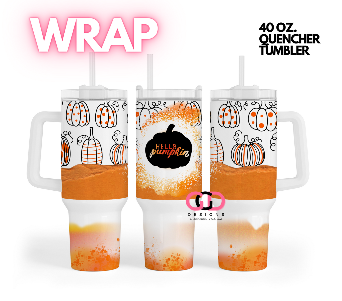 Hello Pumpkin Sunburst - Digital tumbler wrap for 40 oz tumbler