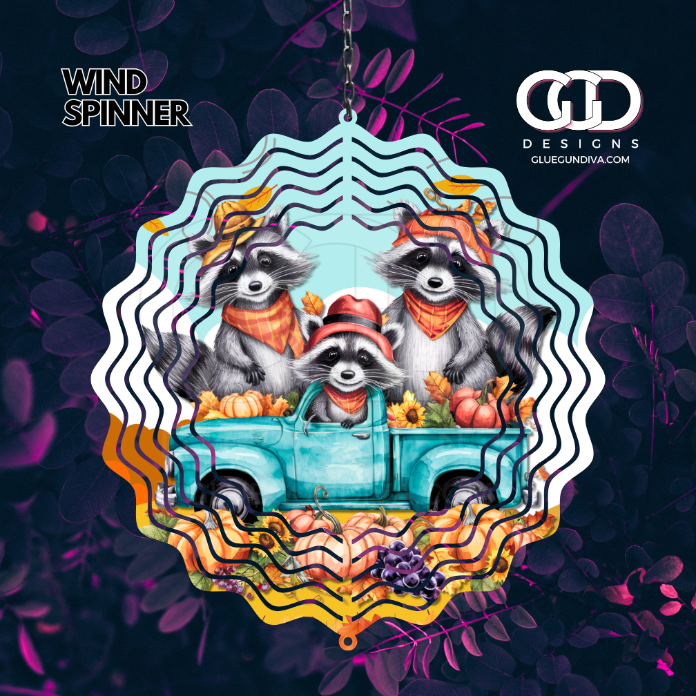 Fall Raccoons- Digital image for an 8 Inch Wind Spinner