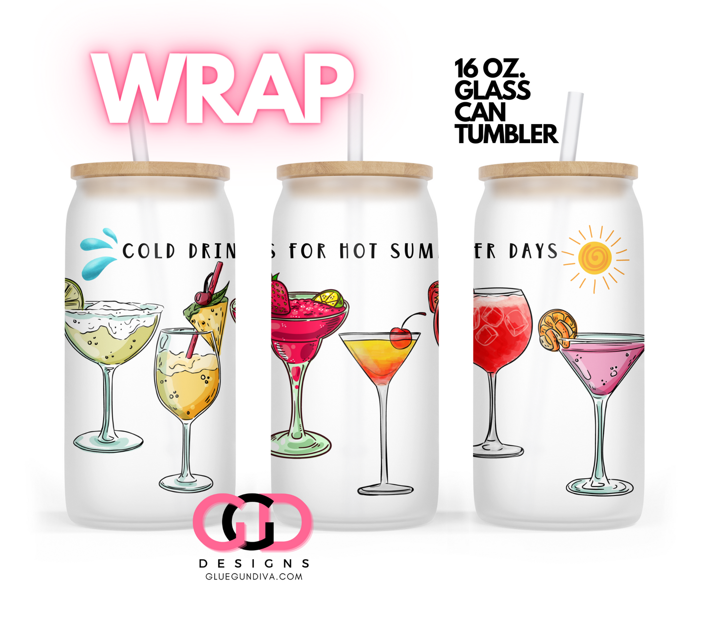 Summer Drinks- Digital wrap for 16 oz glass can
