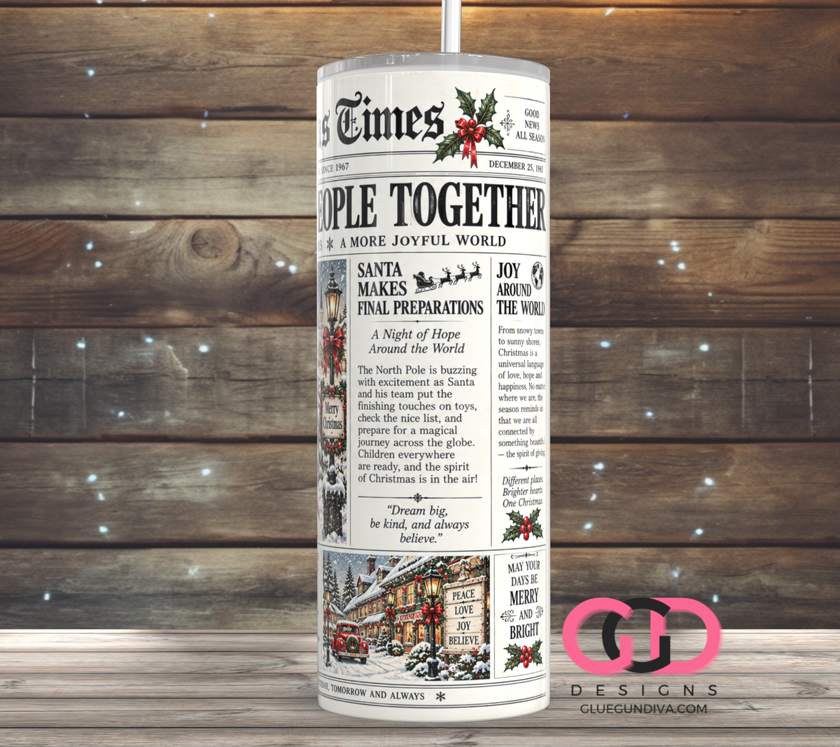 The Christmas Times - Digital tumbler wrap for 20 oz skinny straight tumbler