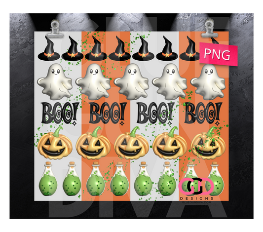 Puffy Halloween Icons- Digital tumbler wrap for 20 oz skinny straight tumbler