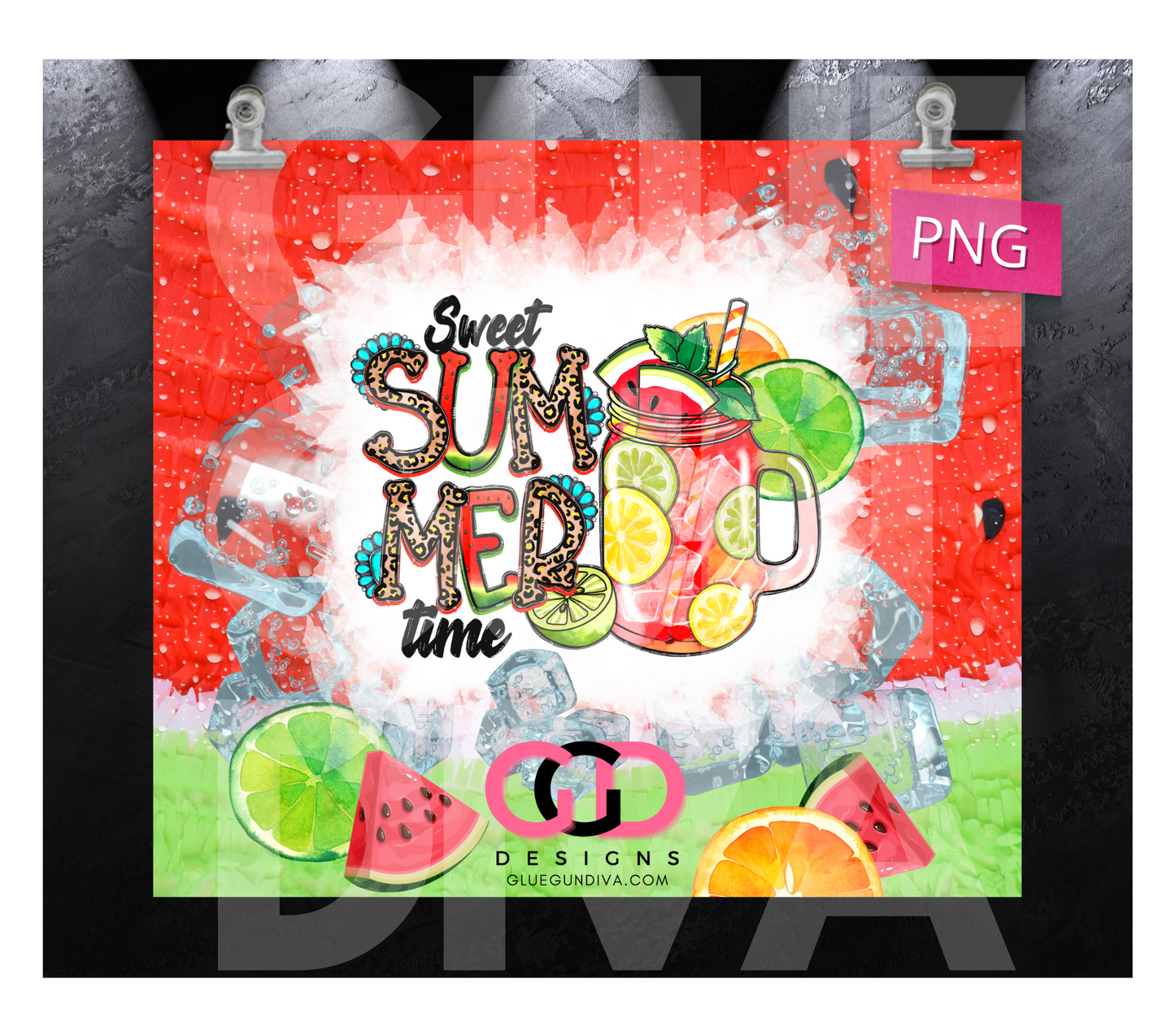 Sweet Summer Time - Digital tumbler wrap for 20 oz skinny straight tumbler