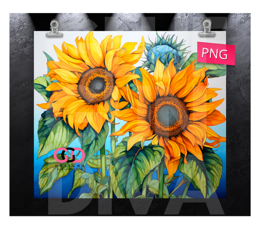 Bright Sunflowers - Digital tumbler wrap for 20 oz skinny straight tumbler
