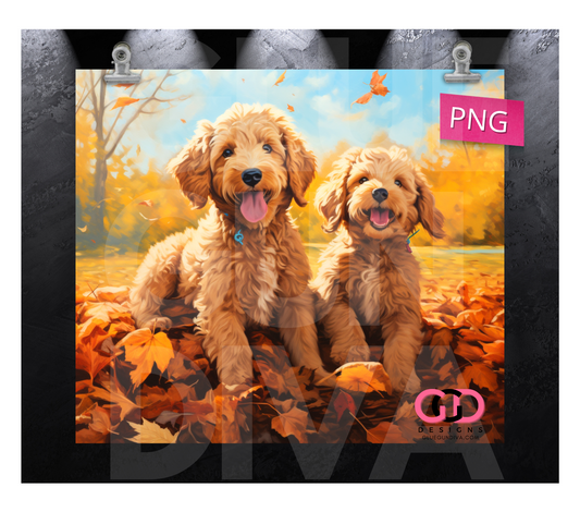 Fall Labradoodles - Digital tumbler wrap for 20 oz skinny straight tumbler