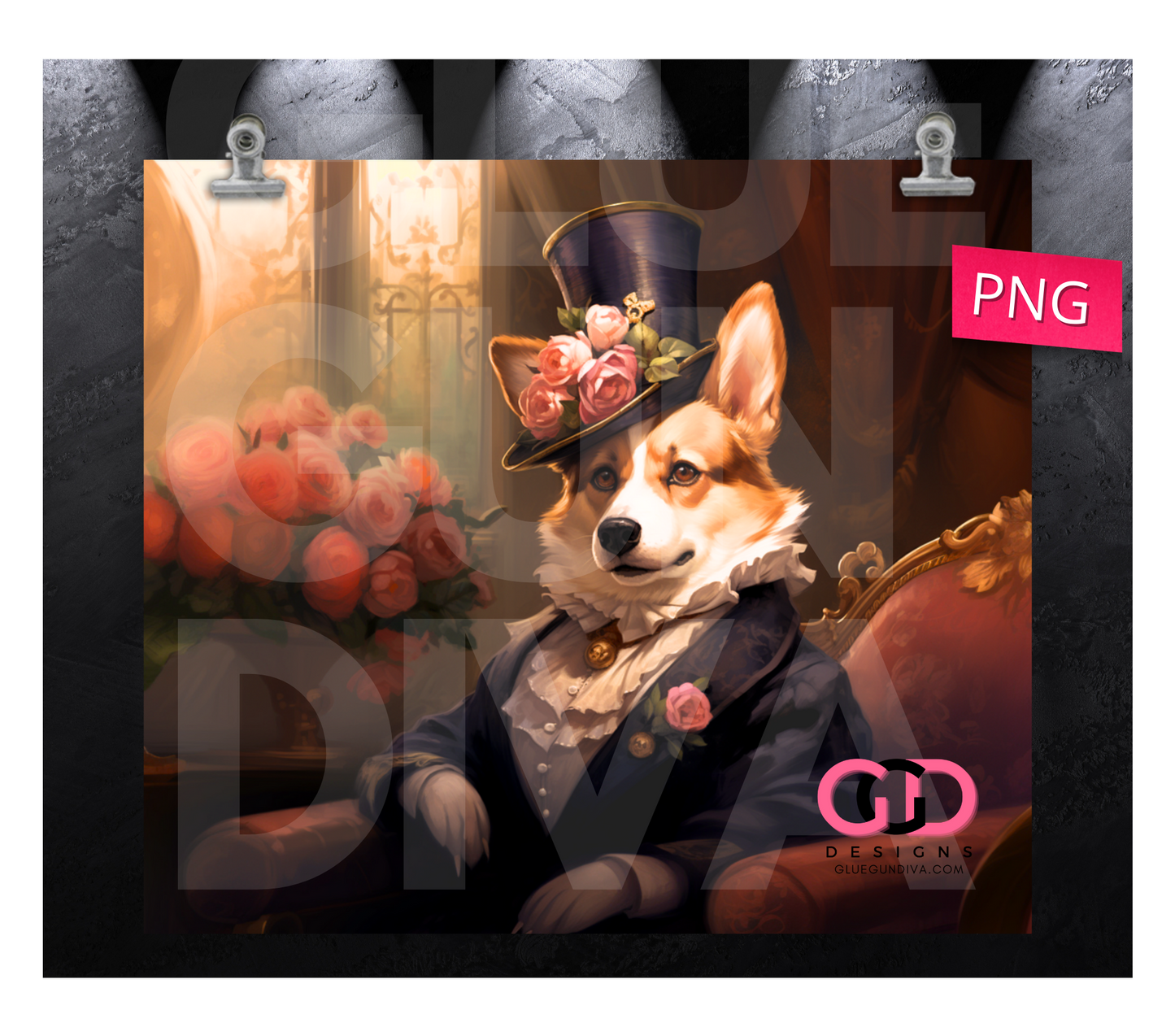 Female Victorian Corgi- Digital tumbler wrap for 20 oz skinny straight tumbler
