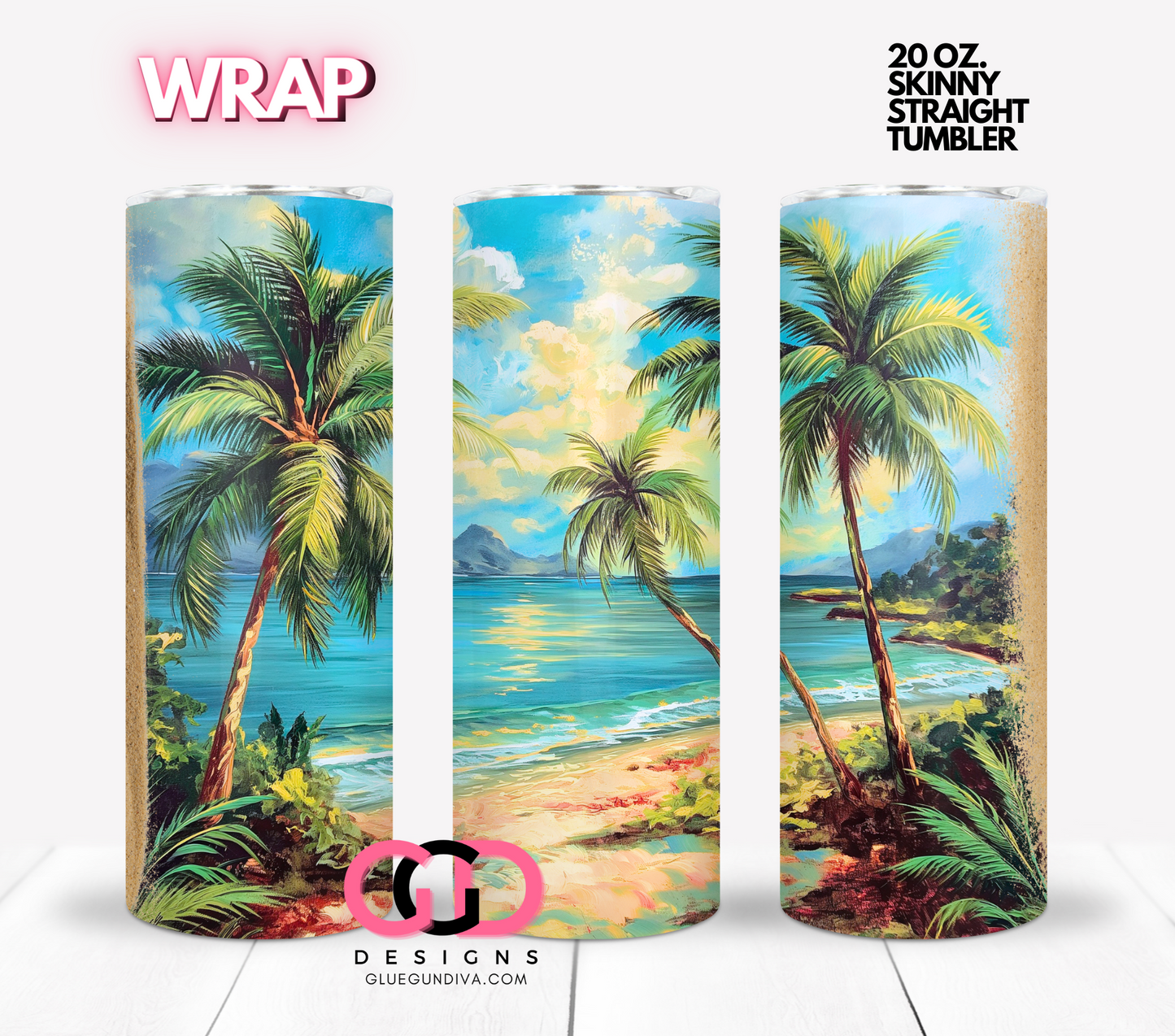 Tropical Beach - Digital tumbler wrap for 20 oz skinny straight tumbler