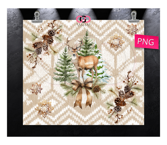 Knitted Winter Deer - Digital tumbler wrap for 20 oz skinny straight tumbler